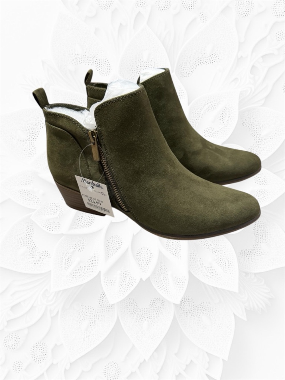 Esprit Olive Green Suede Ankle Booties